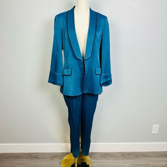 Rare Bebe X CO+CO Satin Jogger Women's Size 10 Teal Cargo Style Tapered Pant Sui